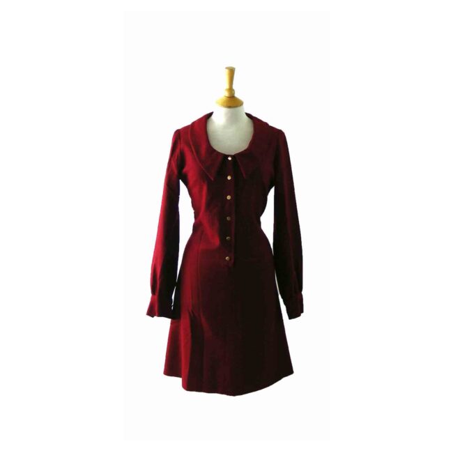 70s Red Wool A Line Dress - 12