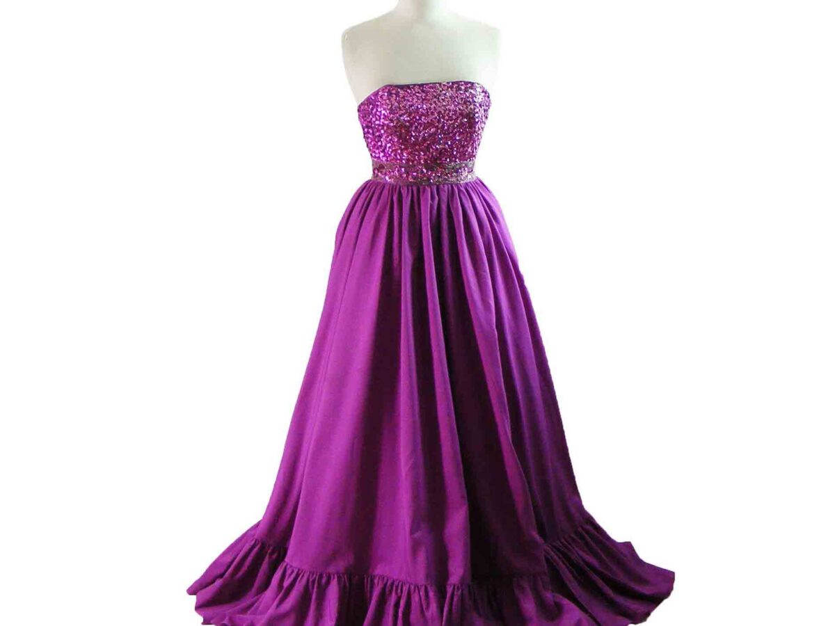 70s Sequinned Beaded Purple Evening Gown Blue 17 Vintage Clothing
