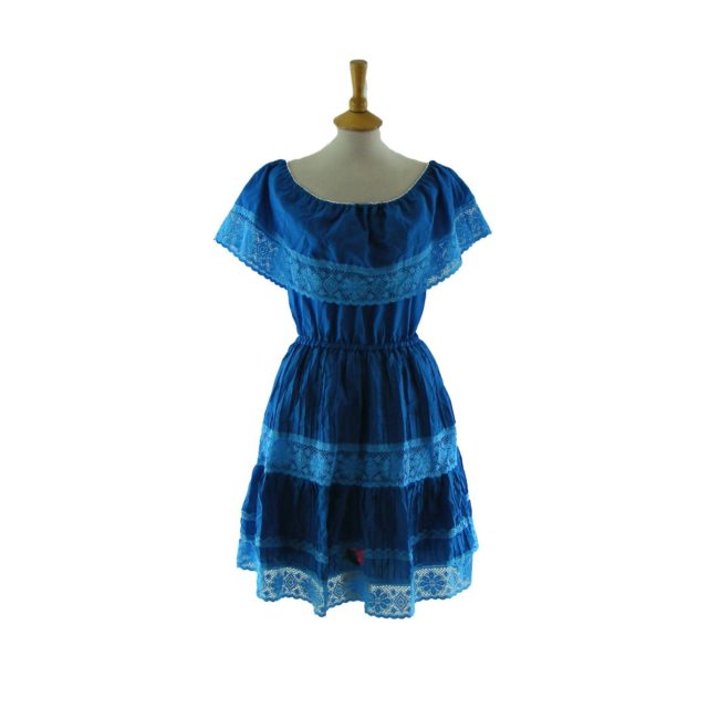 70s Short blue Gypsy dress