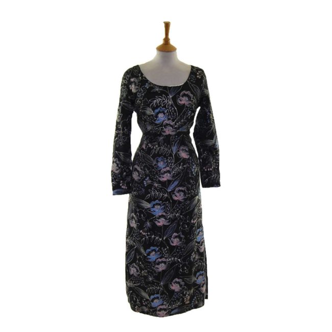 70s Silver Embroidered Floral Pencil Dress - 12