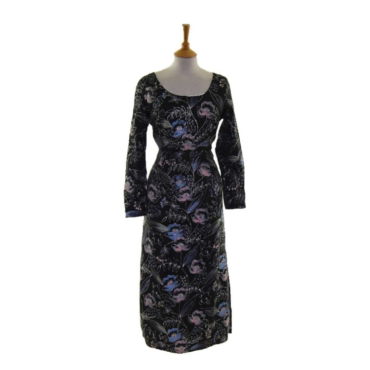 70s Silver Embroidered Floral Pencil Dress - 12