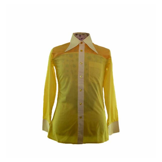 70s Three Tone Yellow Panelled Big Collared Shirt  - M
