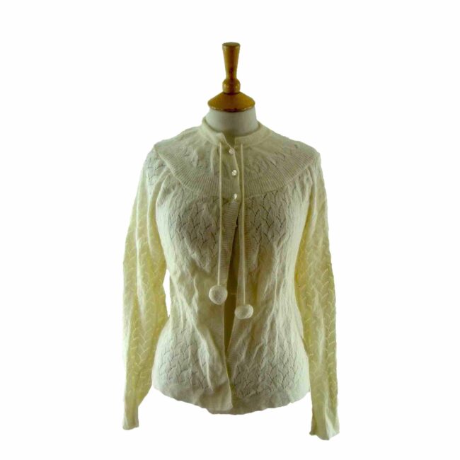 70s White Angora Knitted Cardigan - 8
