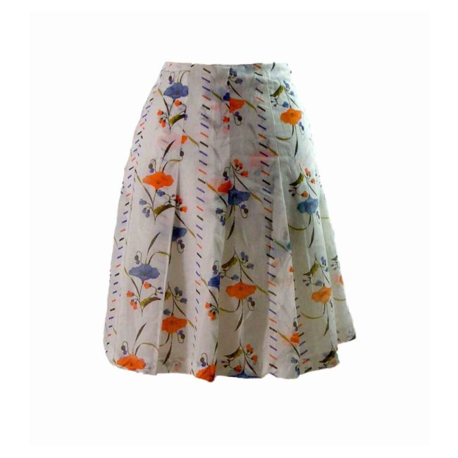 70s White Floral Print Above The Knee skirt