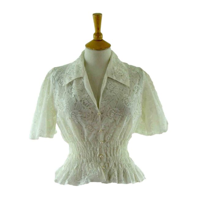 70s White Lace Blouse