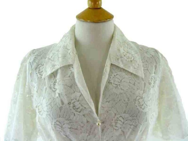 70s White Lace Blouse - Image 2