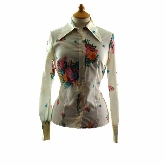 70s-White-Long-Sleeved-Floral-Print-Blouse