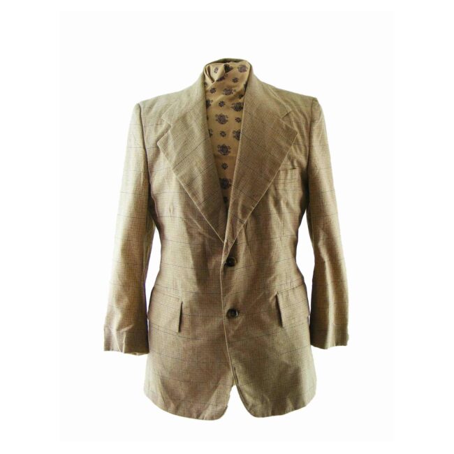 70s Wide Lapel Brown Checked Jacket - M