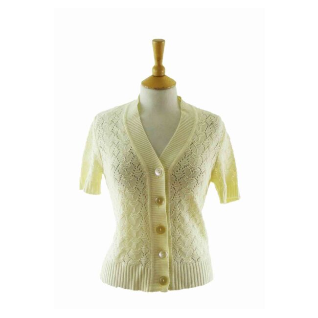 70s Yellow Knitted Short Sleeved Cardigan - 10
