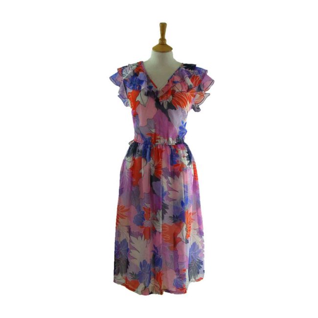 70s Big Floral Print Dress