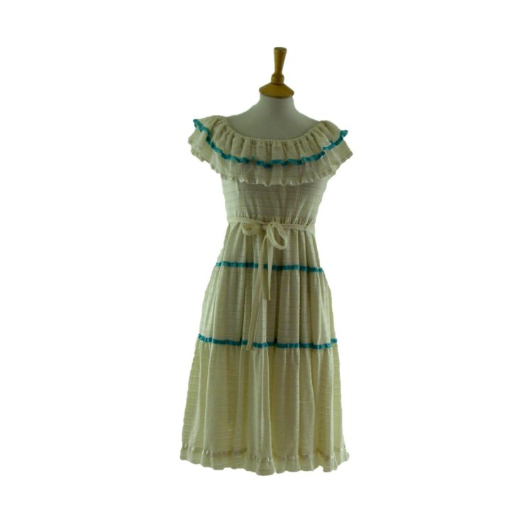 70s cream ruffled dress