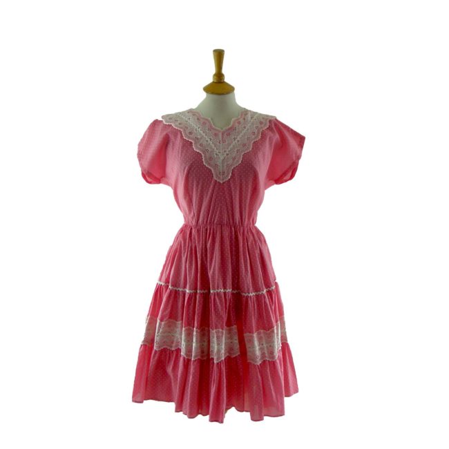 70s pink polka dot dress