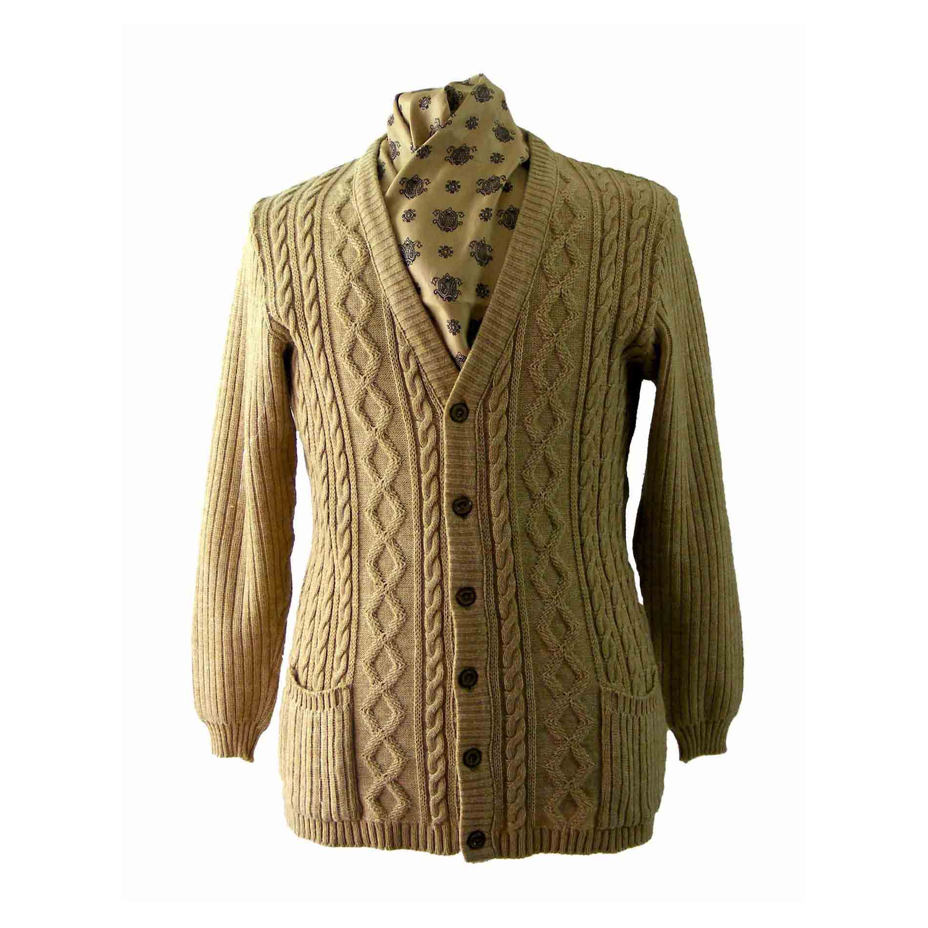 70s Beige Cable Knit Cardigan - Blue 17 Vintage Clothing