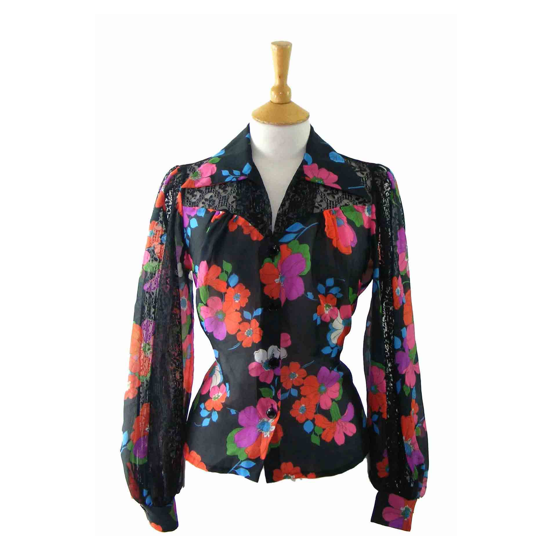70s Big Floral Print blouse