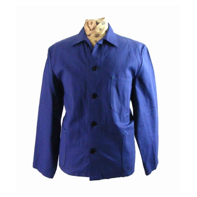 70s Blue Button Through Work wear Jacket -XL