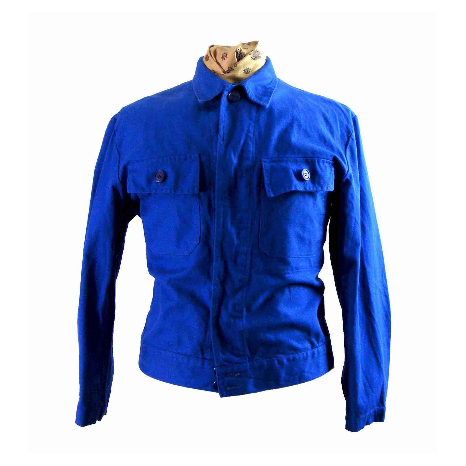 60s Blue Cotton Workwear Bomber Jacket - L - Blue 17 Vintage Clothing
