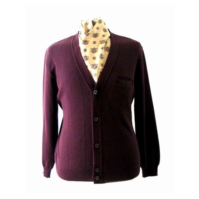 70s Burgundy Ribbed Cardigan