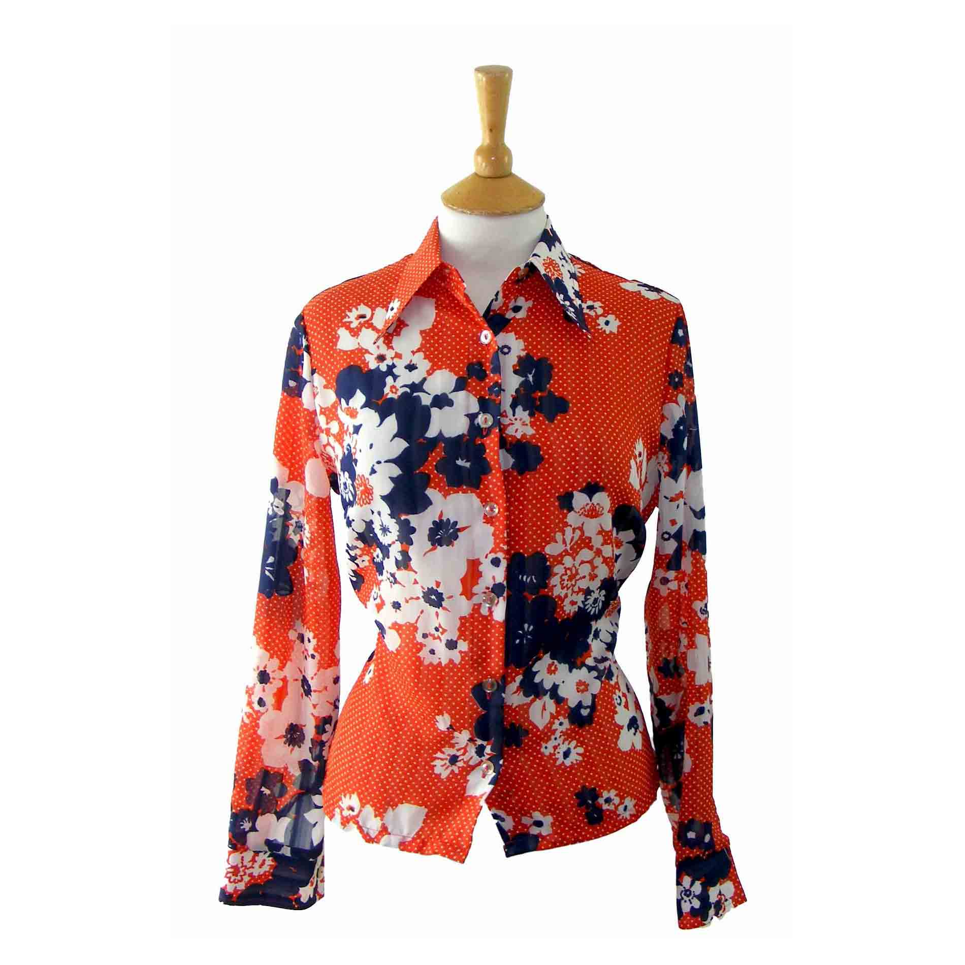 70s Floral Printed Red blouse