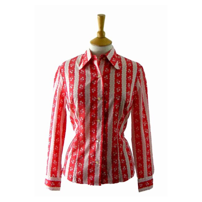 70s Flower Print Red blouse