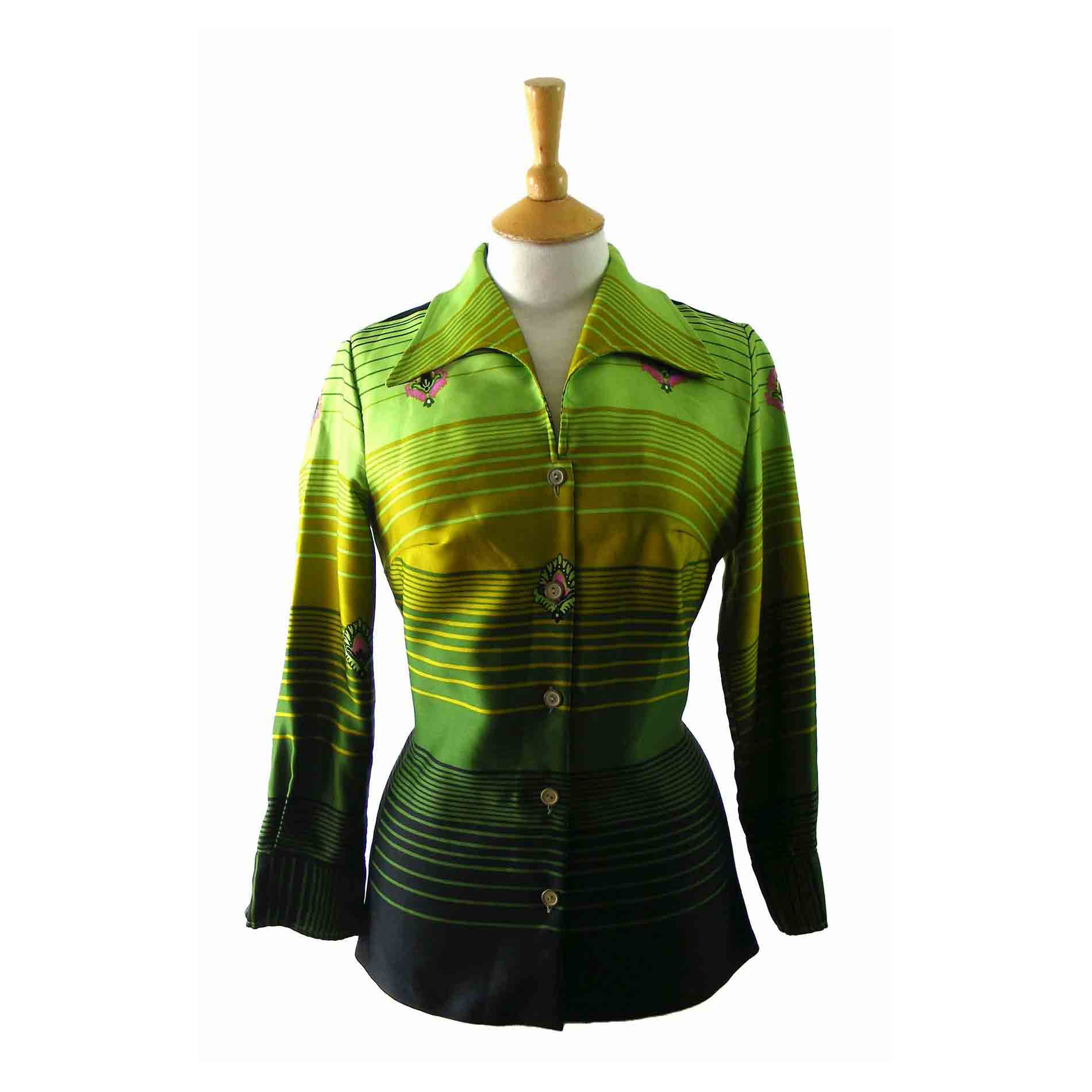 70s Green striped blouse