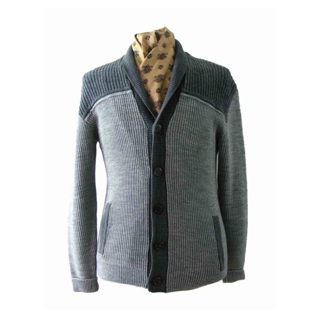 70s Grey Two Tone Ribbed Cardigan