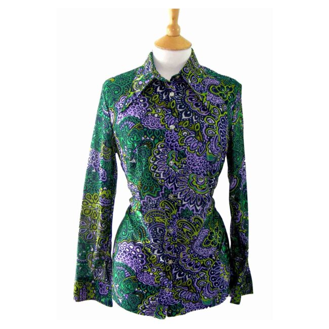 70s Paisley Print Green blouse