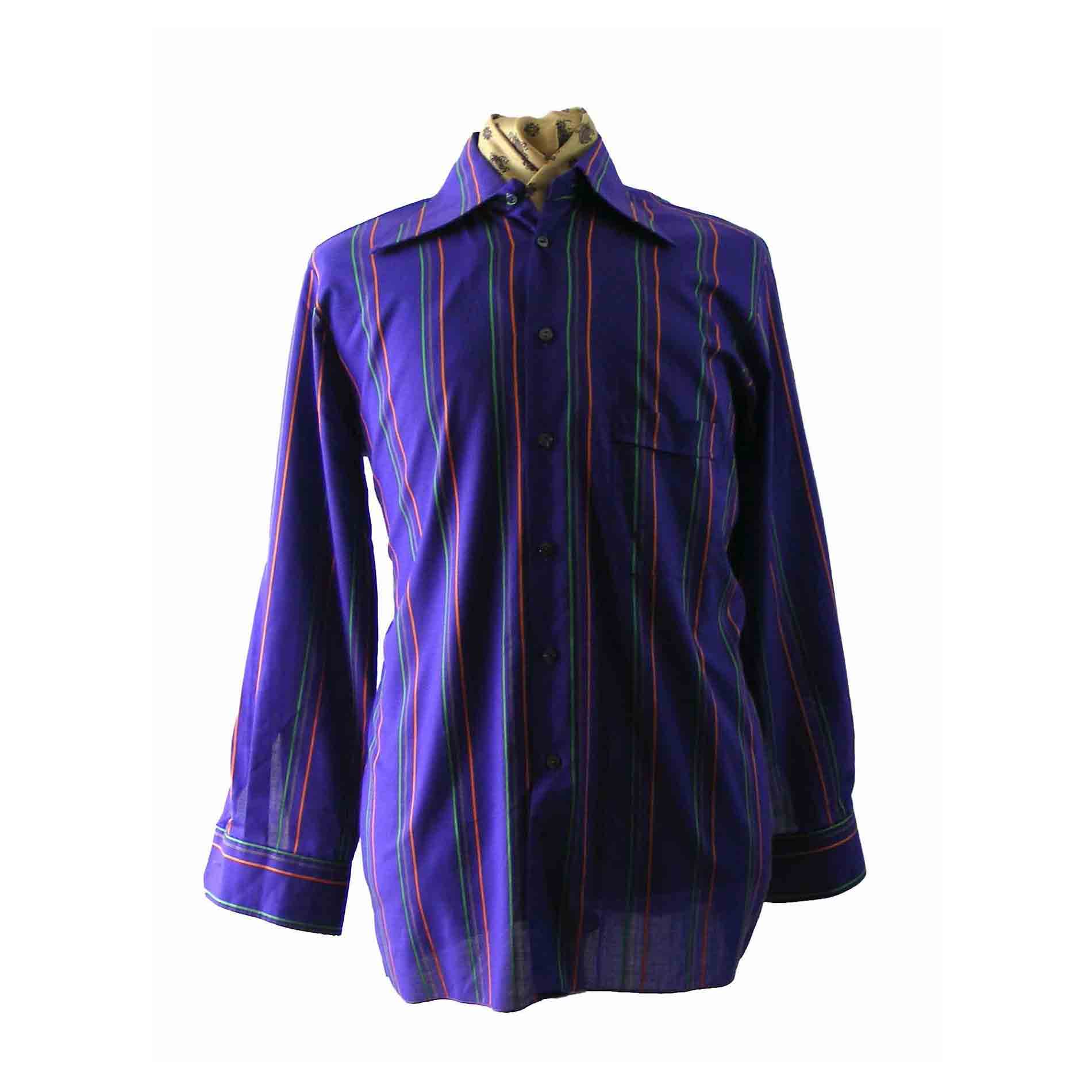 70s Purple Striped shirt Blue 17 Vintage Clothing