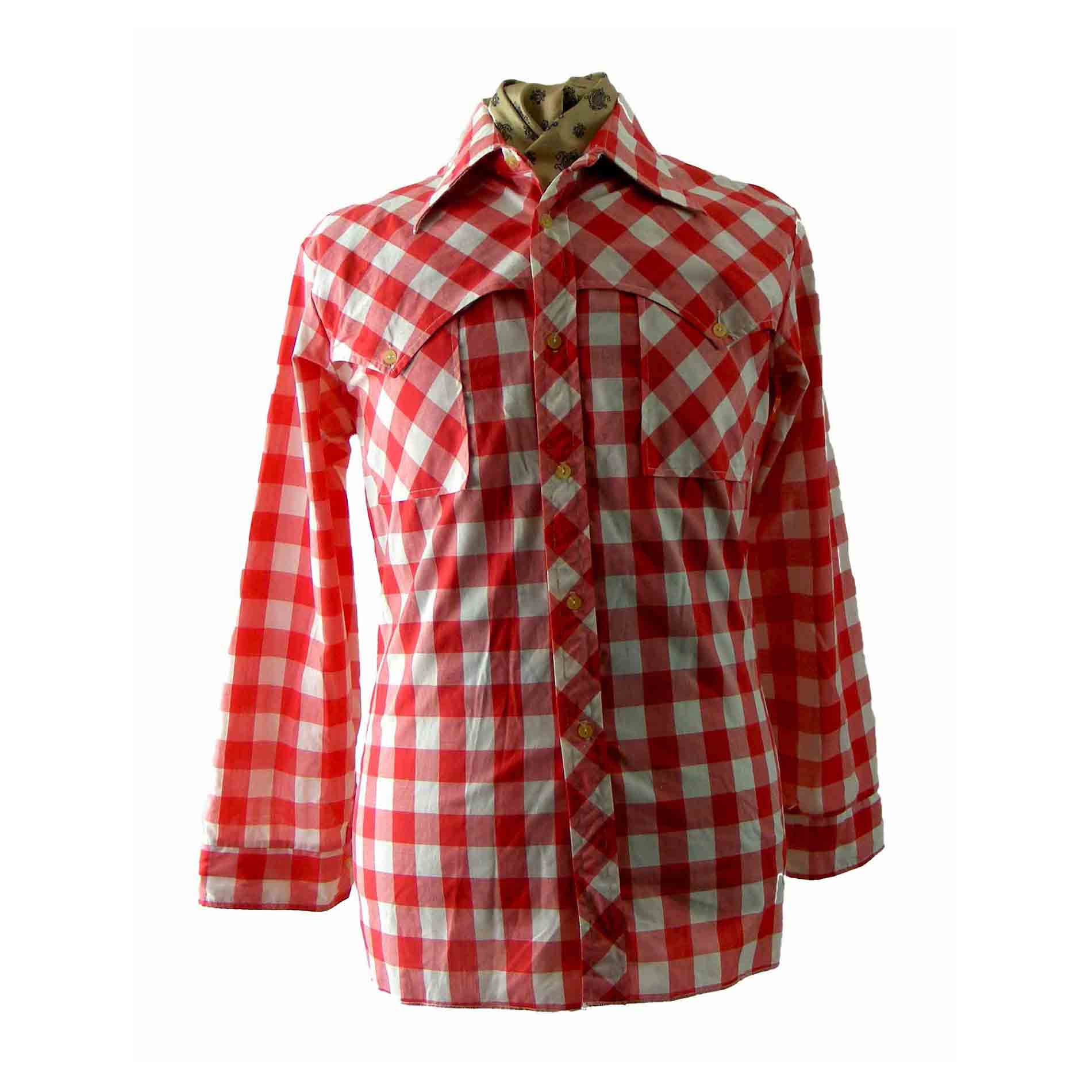 70s Red & white Plaid Shirt - Blue 17 Vintage Clothing