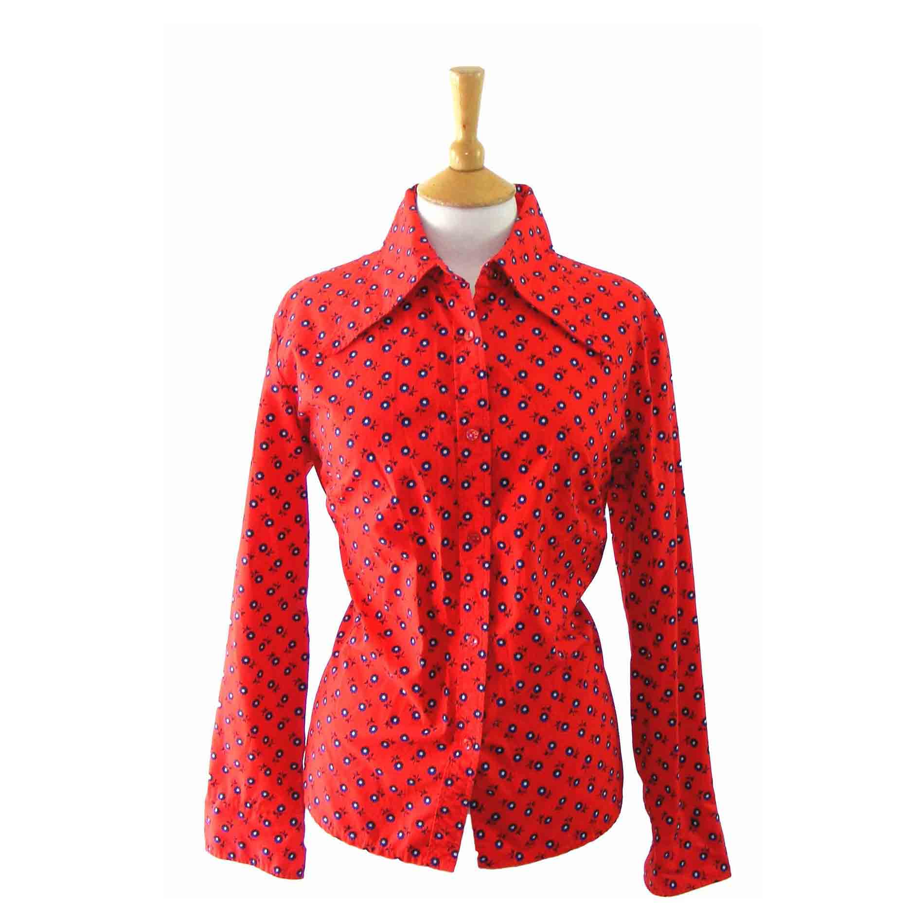 70s Red blouse With- Flower Print