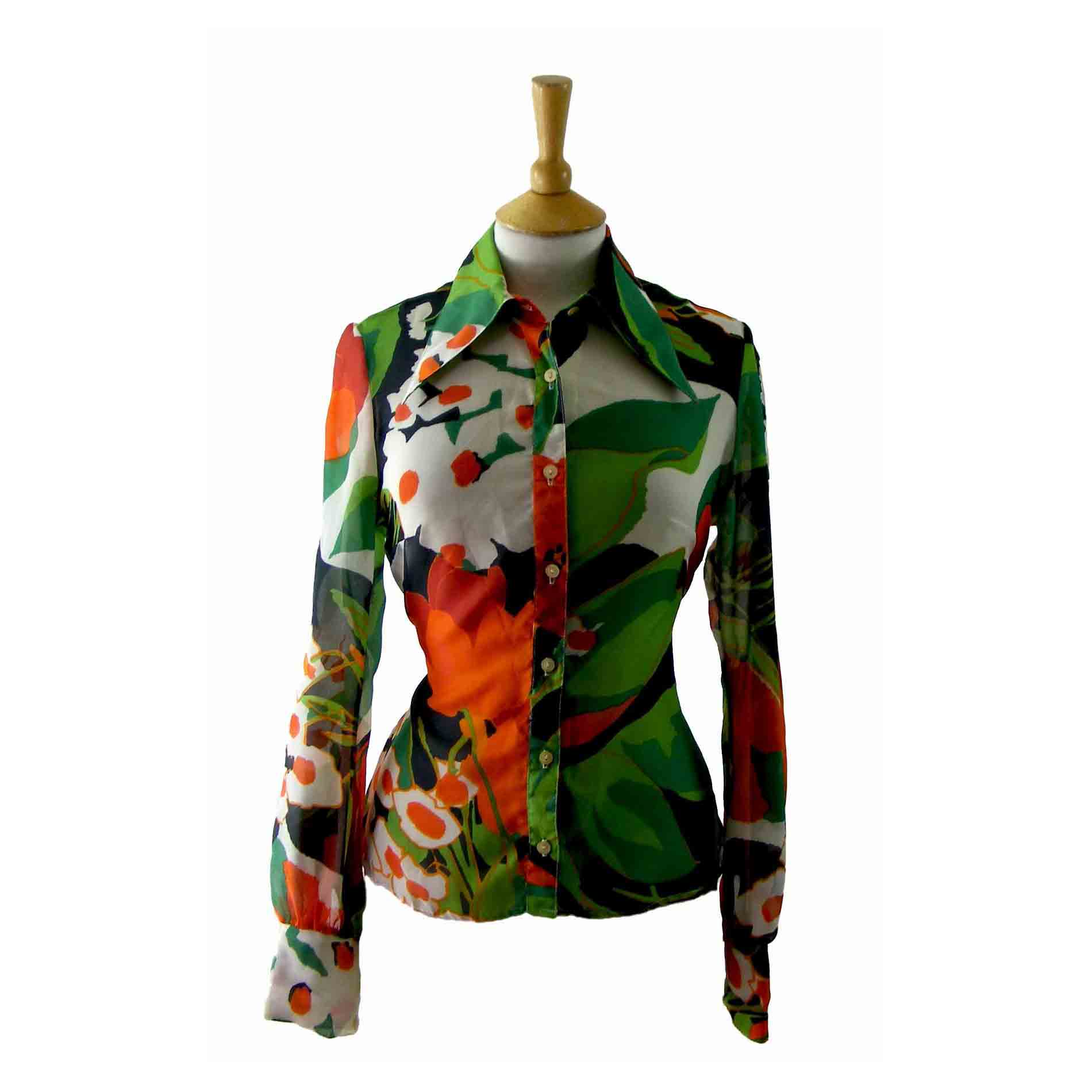 70s Tropical Floral print blouse