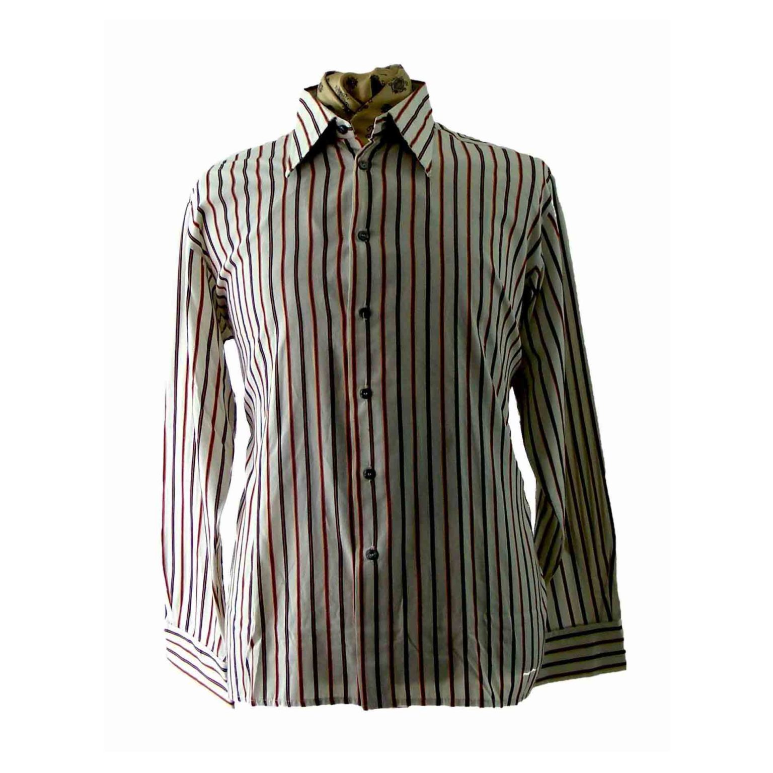 70s White Orange & Black Striped shirt - Blue 17 Vintage Clothing