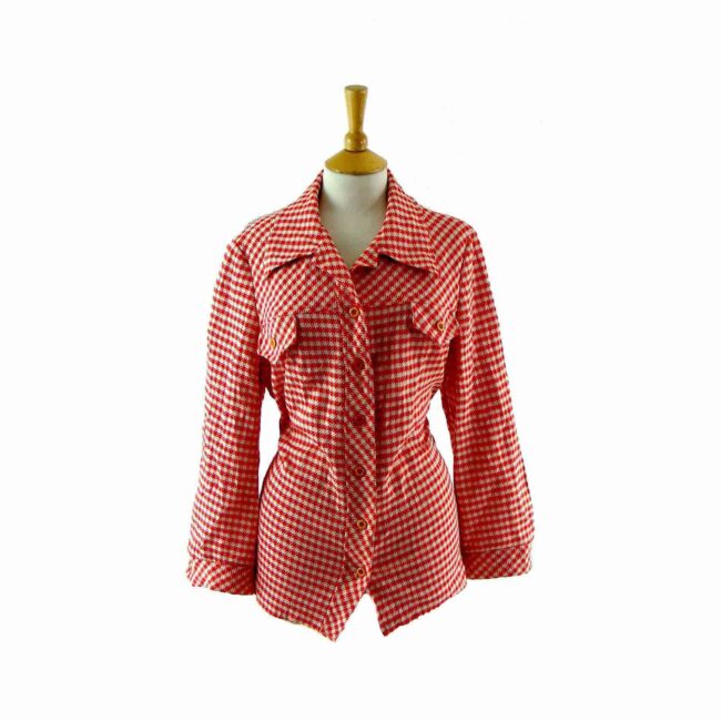 70s red check blouse