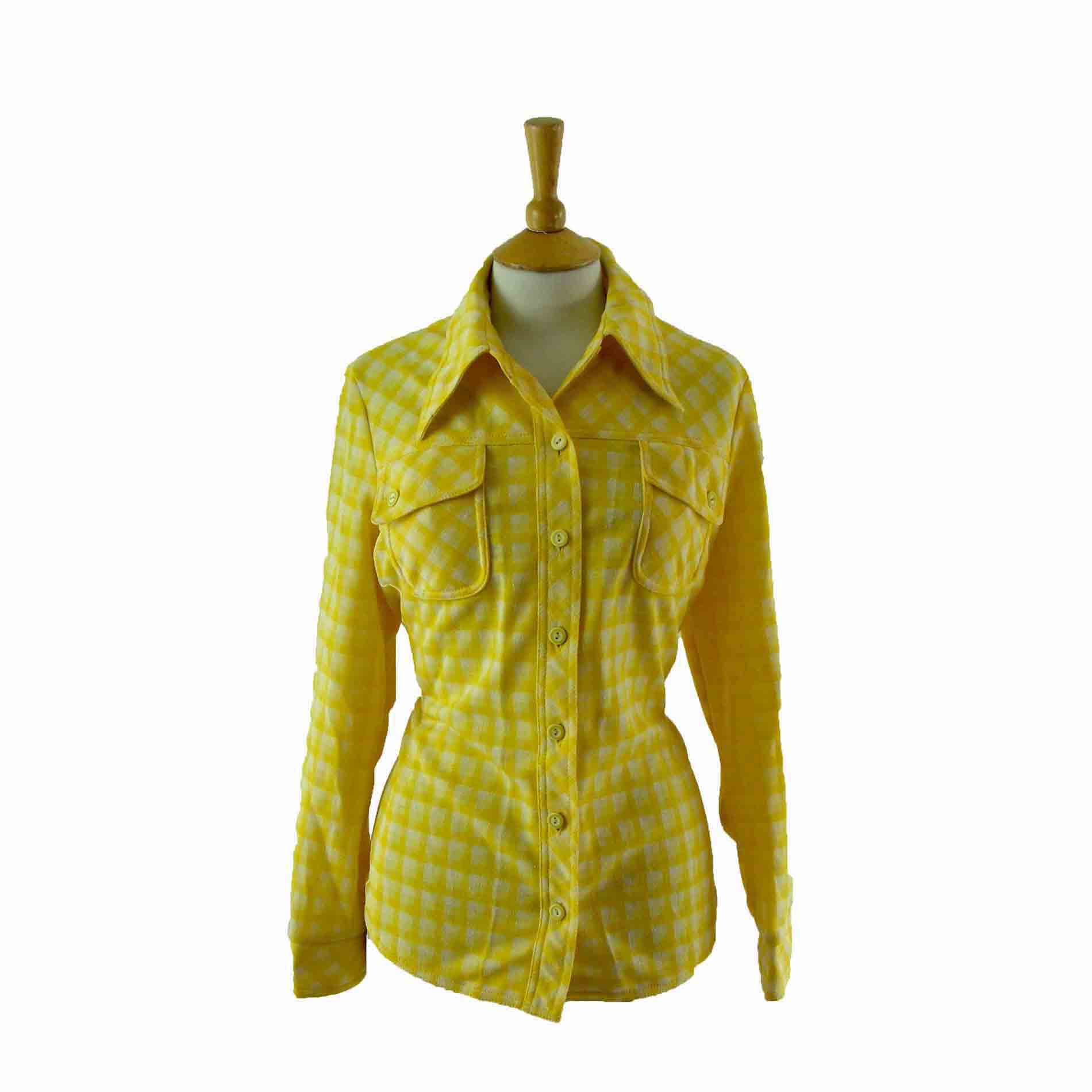 70s yellow check blouse