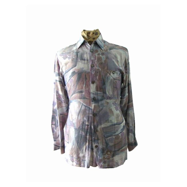 80s Abstract Flower Print Shirt - S