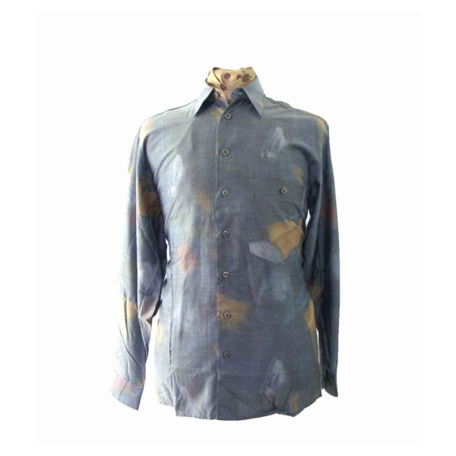 80s Abstract Patterned Blue Shirt - M