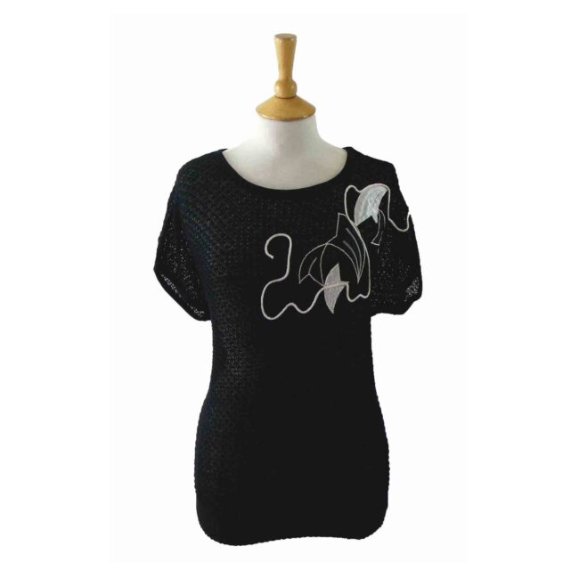 80s Black Applique Top - 14