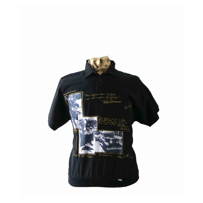 80s Black Picture Print Shirt - M