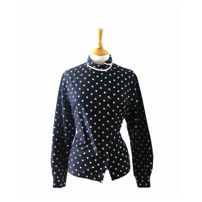 80s Black & White Polka Dot Blouse - UK 18
