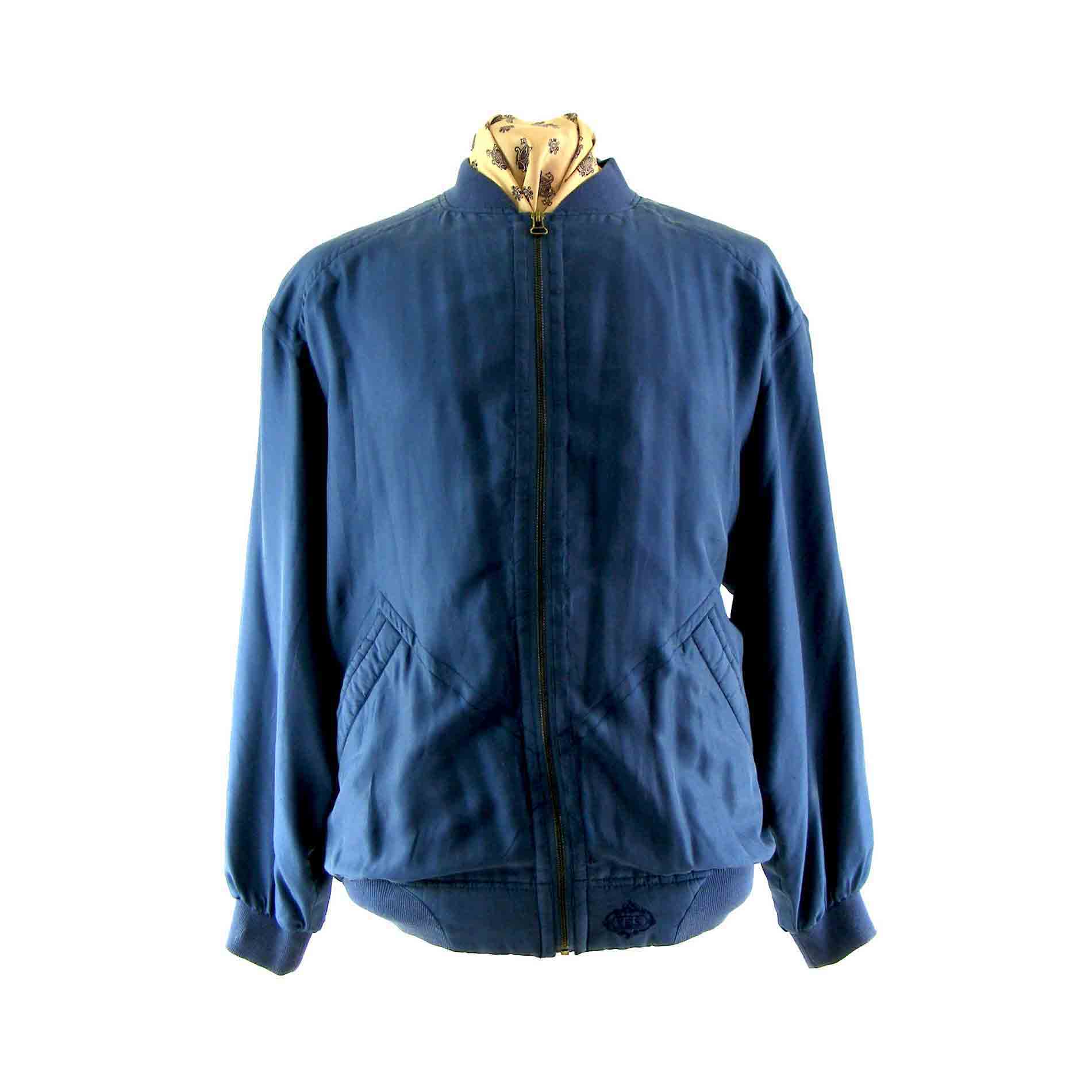 80s Blue silk bomber jacket - Blue 17 Vintage Clothing