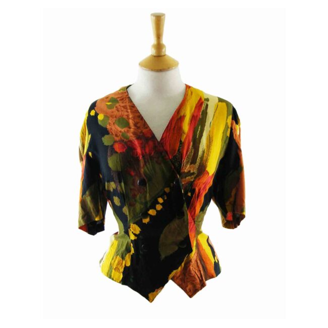 80s-Brightly-Colored-V-Neck-Blouse