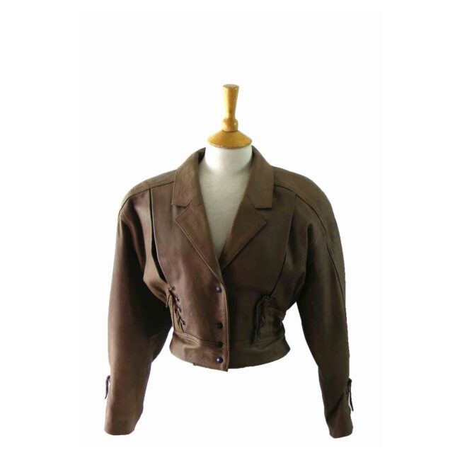 80s Brown Leather Bomber Jacket - 8