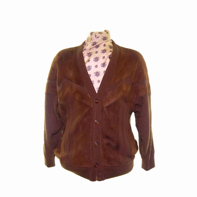 80s Brown Mens Button Cardigan - L