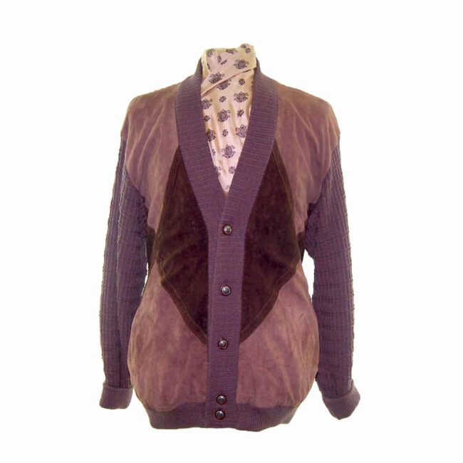 80s Brown Suede Italian Mens Button Up Cardigan - XL