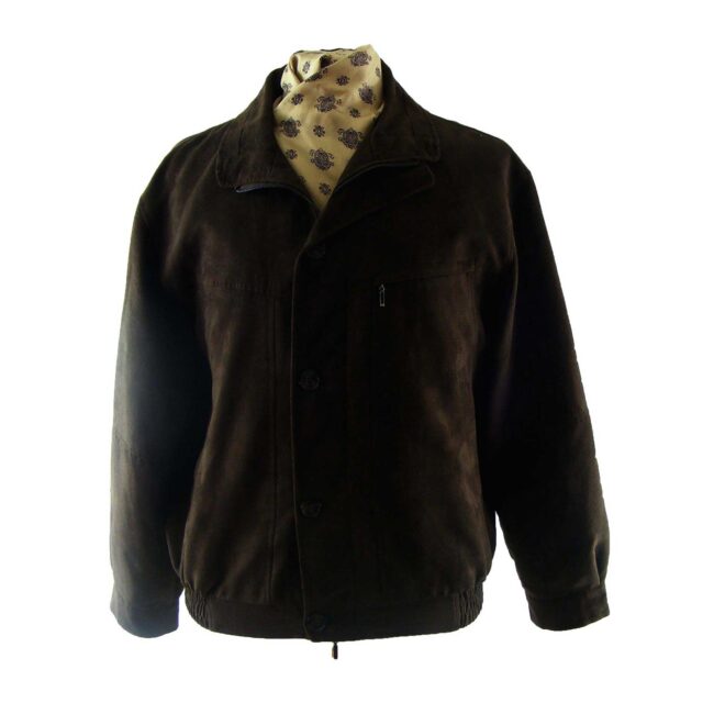 80s Chocolate Brown Imitation Suede Bomber jacket - L