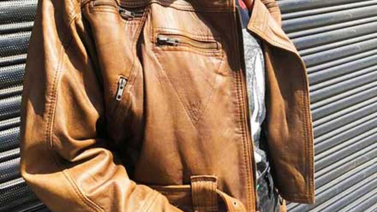 80s Cropped Brown Leather Jacket UK 16 Blue 17 Vintage Clothing