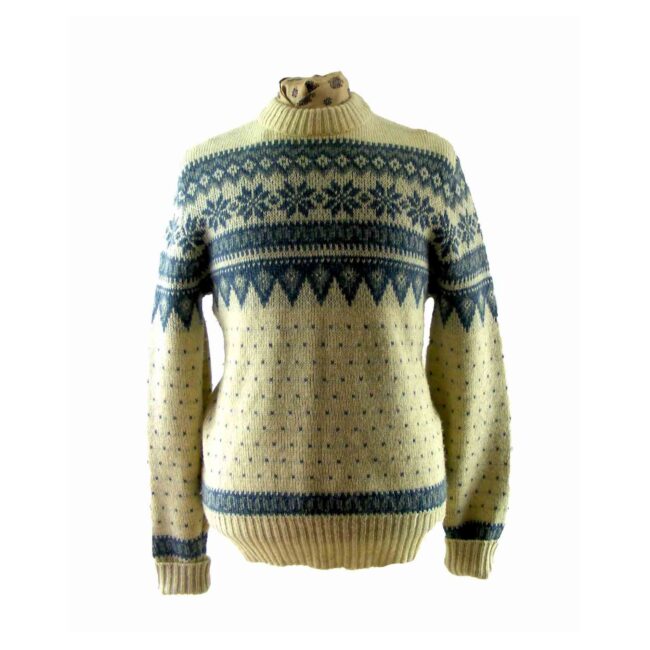 80s Danish Pure Wool Snowflake Sweater - L