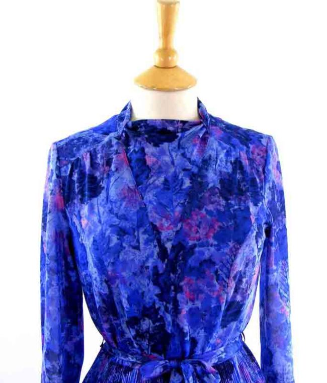 80s Floral Blue Dress - Image 2