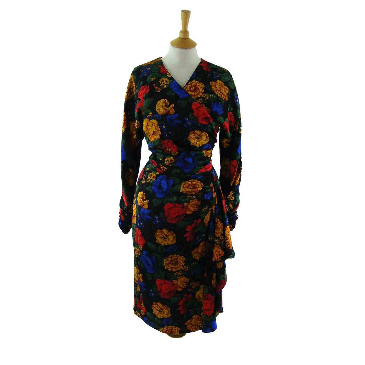 80s Floral Print Dress - Blue 17 Vintage Clothing