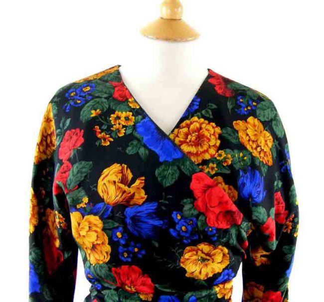 80s Floral Print Dress - Image 3