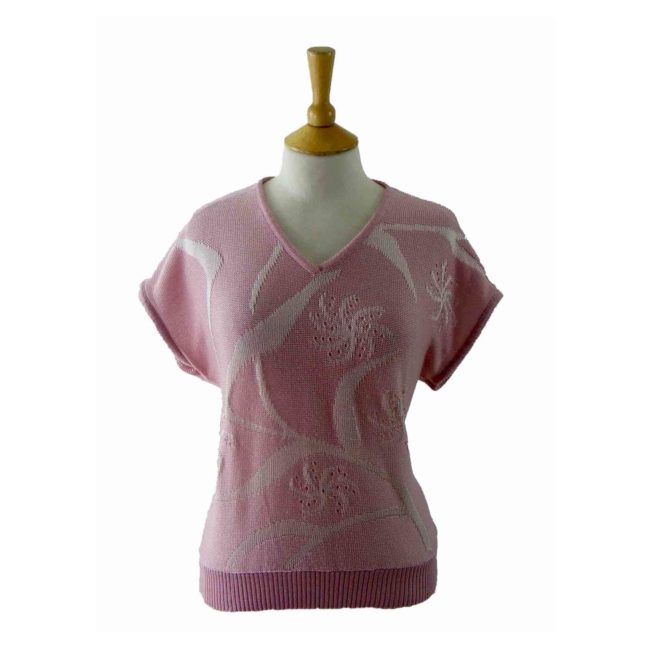 80s Floral Print Pink Top - 10